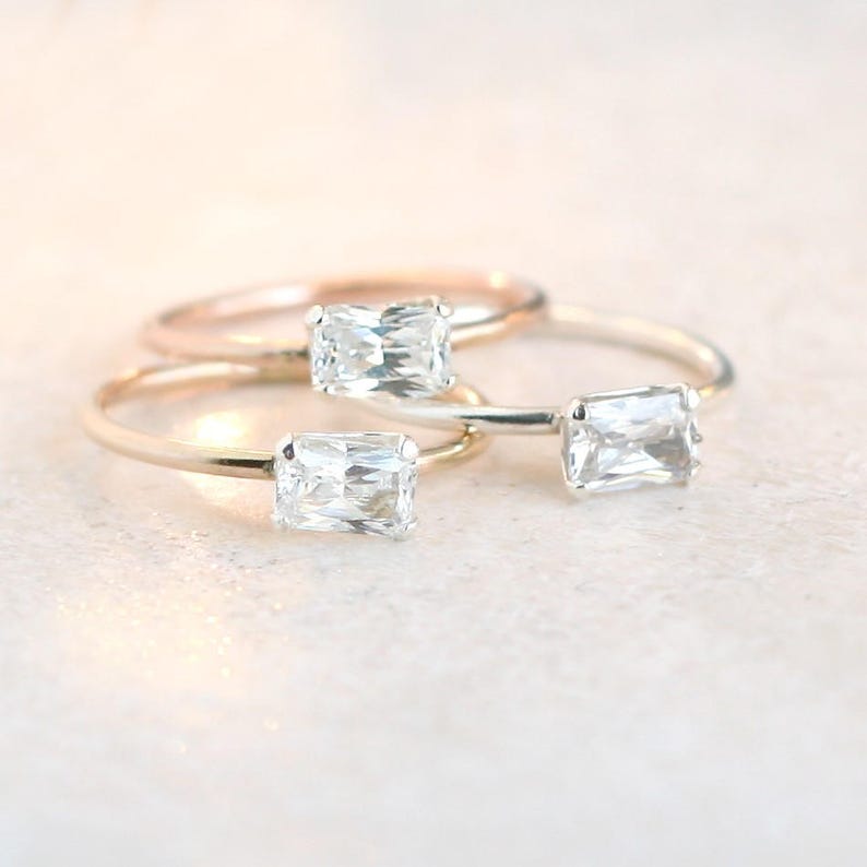 diamond engagement ring. cz stacking ring. ONE stackable wedding ring. sterling silver, yellow or rose gold fill. solid 14k gold. gemstone. image 10