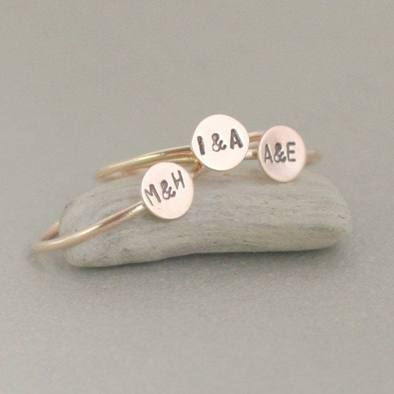 personalized initial ring. SOLID 14K GOLD tiny letter stacking ring. personalized gift for her. best friends sisters girlfriend mom's gift. image 2