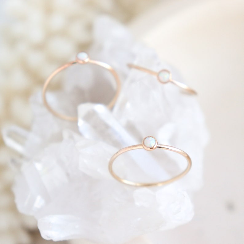 gold opal ring. birthstone ring. mothers ring. ONE dainty stackable ring. 14k gold filled. engagement ring. stacking ring. mothers day gift. image 5