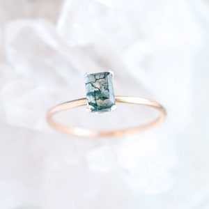 engagement ring. green moss agate natural stone. stackable wedding ring. sterling silver, 14k yellow / rose gold fill. healing crystal.