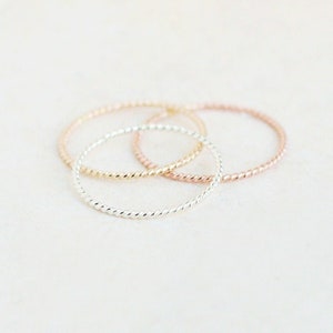 stacking rings set of THREE. sterling silver, rose and yellow gold fill. knuckle ring. minimalist stackable ring. dainty hammered stack ring image 5