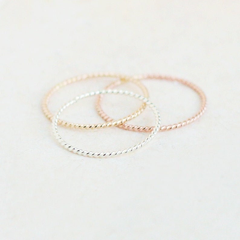 stacking rings set of THREE. sterling silver, rose and yellow gold fill. knuckle ring. minimalist stackable ring. dainty hammered stack ring image 5