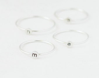 initial ring. personalized stacking ring. SILVER letter ring. ONE stamped initial. mother's ring. gift under 30. bridesmaid gift. 4 mm