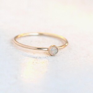SOLID 14k gold opal ring. ONE delicate stackable birthstone ring. mothers ring. engagement ring. image 2