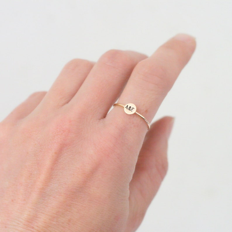 personalized initial ring. SOLID 14K GOLD tiny letter stacking ring. personalized gift for her. best friends sisters girlfriend mom's gift. image 3