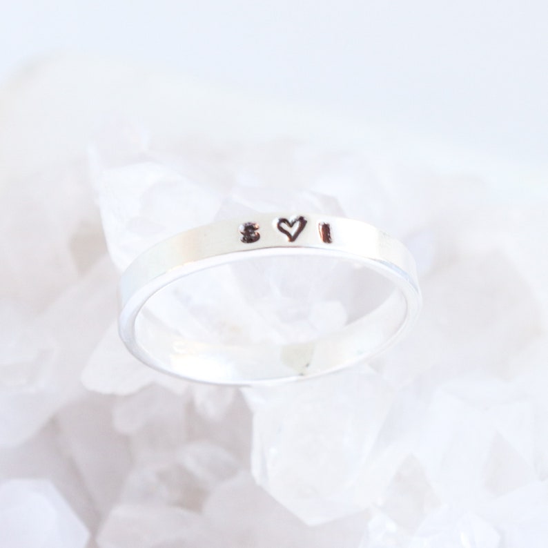 personalized date ring. custom sterling SILVER couples ring. wedding, anniversary band with name, initials, heart, infinity. mothers ring image 9