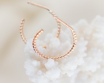 huggie hoop earrings. minimalist rope twist hoops. sterling silver, 14k GOLD fill rose gold fill. irregular hammered textured hoops. medium.