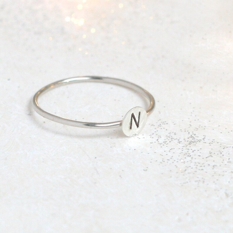 Initial Ring. White Gold Personalized Initial Ring. Solid 14k Etsy