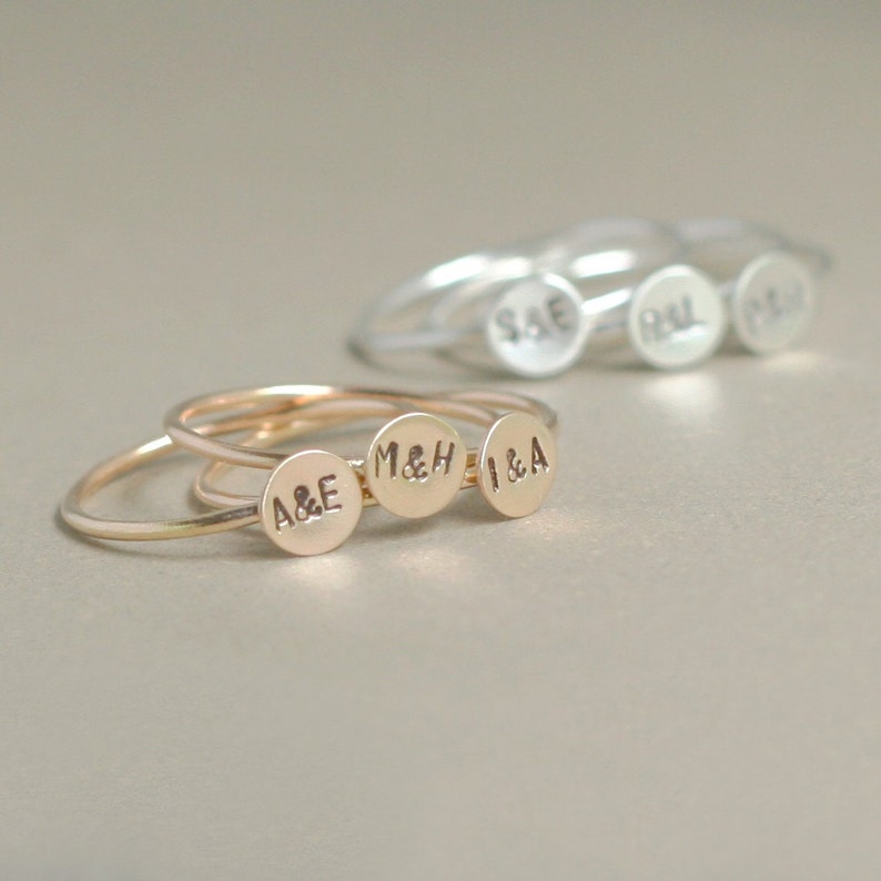 personalized initial ring. SOLID 14K GOLD tiny letter stacking ring. personalized gift for her. best friends sisters girlfriend mom's gift. image 4