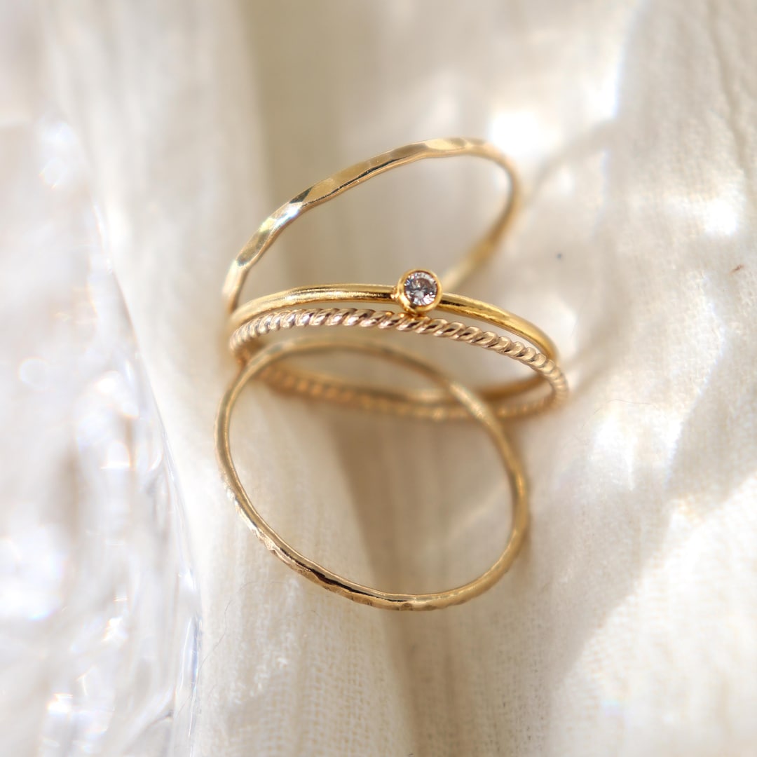 Stack Ringd GOLD Diamond Stacking Ring Set of FOUR. Stackable Rings. Boho Jewelry ...