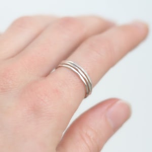 stacking rings. sterling silver. super skinny set of THREE. slim plain band stackable ring. hammered and shiny. stack ring set. image 4