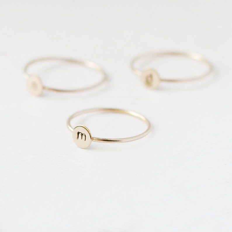 initial ring. gold monogram stacking ring. personalized initial jewelry. stamped letter ring. stackable gold filled ring. gift for her. 5 mm image 5