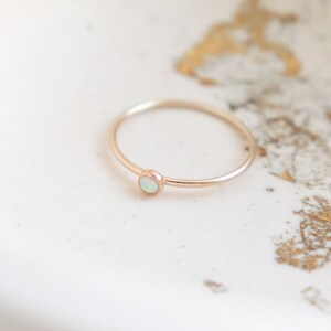 SOLID 14k gold opal ring. ONE delicate stackable birthstone ring. mothers ring. engagement ring. image 4