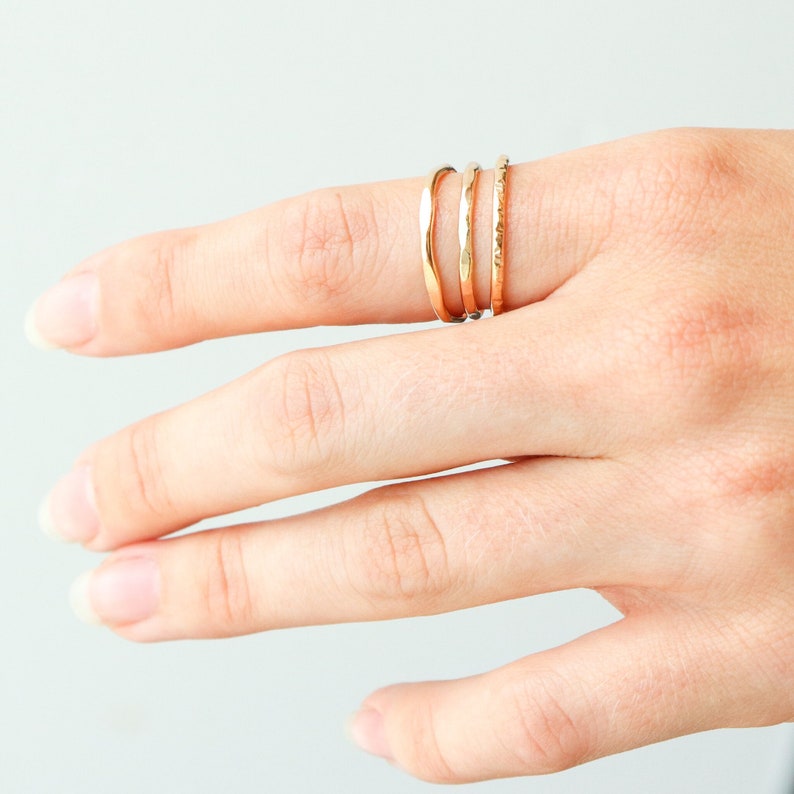 GOLD stackable ring. ONE chunky textured statement ring. 14k gold filled stacking ring. unique wedding band. travel wedding ring. 1.6mm image 1