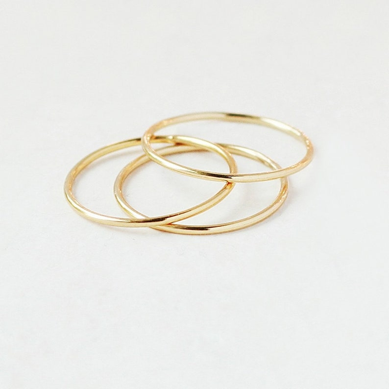 ROSE stacking ring. SMOOTH 14k rose gold filled band. ONE rose gold fill thin stackable ring. skinny stack ring. wedding band for her. 1 mm image 4