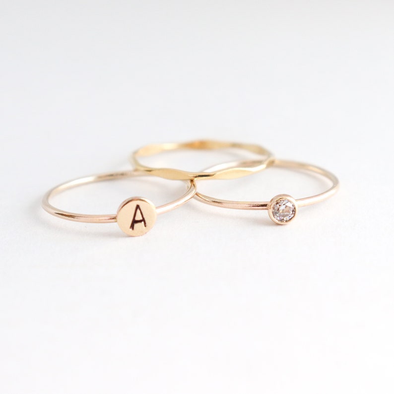 personalized gold stacking ring SET. initial ring. gold diamond ring. stackable rings. monogram ring gift for her. mothers ring. mothers day image 8