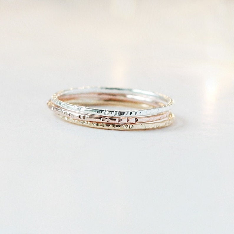 stack ring. GOLD or SILVER stacking band. ONE. gold filled thin stack ring. stardust skinny stacking ring. 14k gold filled stackable ring. image 2