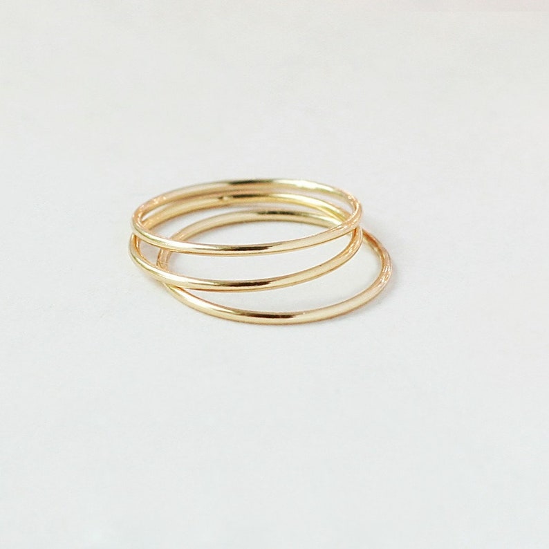 ROSE Gold Stacking Rings Set. THREE Smooth 14k Gold Filled Thin ...