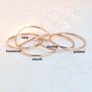 SOLID 14k gold or rose gold stacking ring. super skinny slim. hammered and shiny. ONE. classic gold stack ring. image 7
