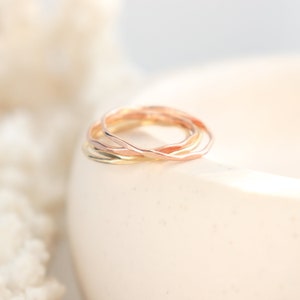 SOLID 14k gold or rose gold stacking ring. super skinny slim. hammered and shiny. ONE. classic gold stack ring. image 2