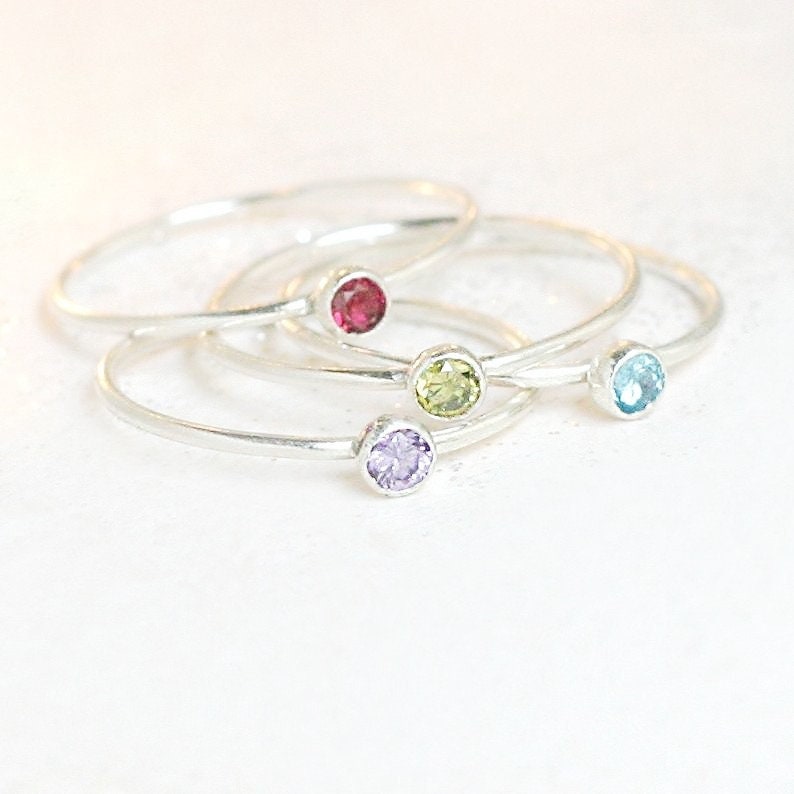 birthstone ring. ONE stackable birthstone gemstone ring. sterling silver. mothers ring. stacking ring. personalized gift for her under 30 