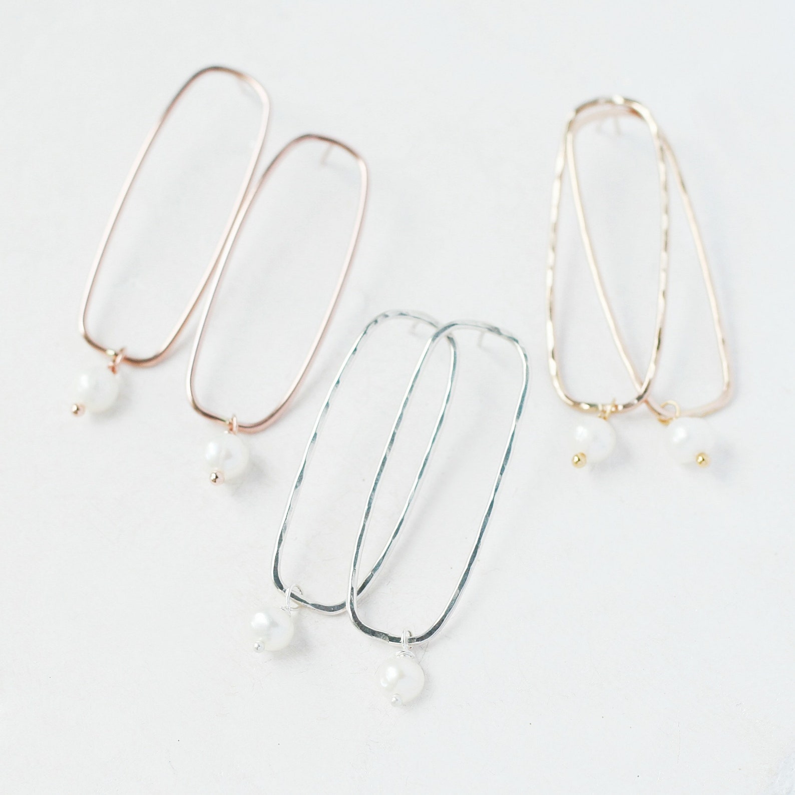 Pearl Hoop Earrings. Rose Gold Sterling Silver and Yellow Etsy