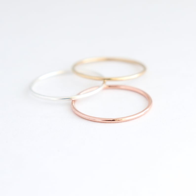 ROSE stacking ring. SMOOTH 14k rose gold filled band. ONE rose gold fill thin stackable ring. skinny stack ring. wedding band for her. 1 mm image 8