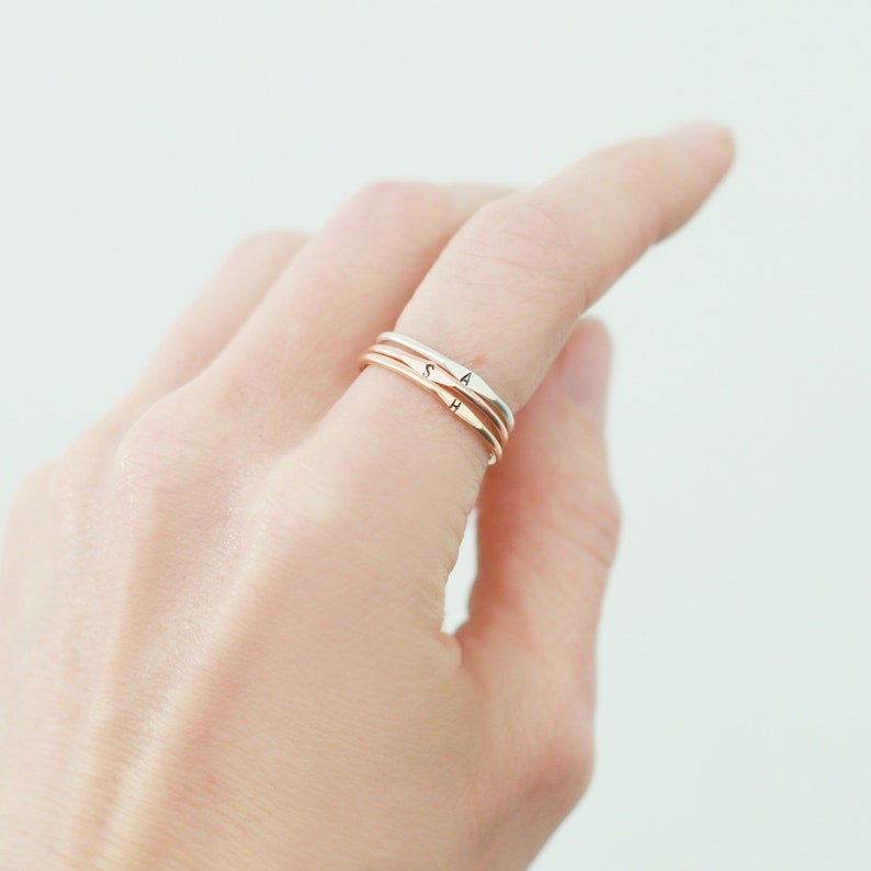 personalized initial ring. personalized ring. letter ring. SILVER, GOLD or ROSE gold filled. sterling silver. minimalist ring. 1.3mm band. image 7