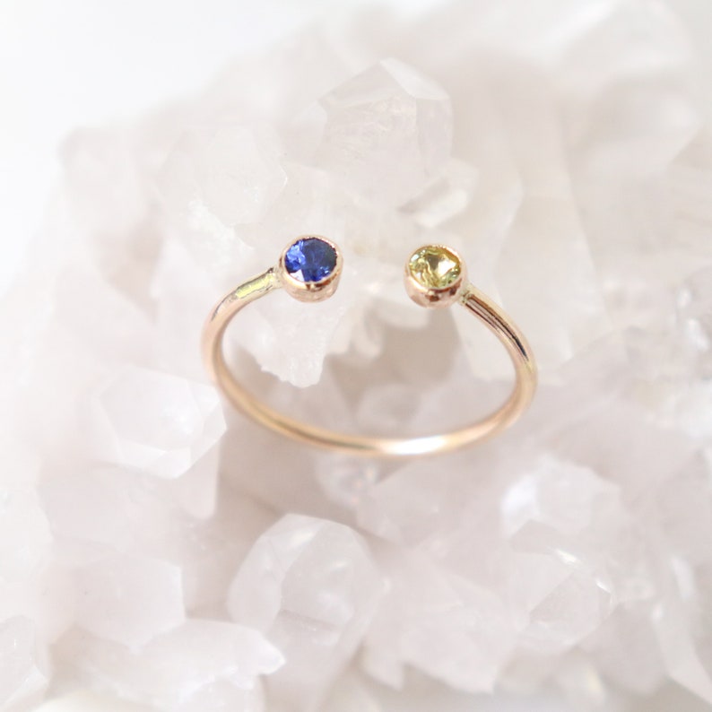 mother's ring. dual birthstone ring. SOLID 14k GOLD. two birthstone ring. gemstone couples ring. dual stone ring. personalized ring. for her image 8