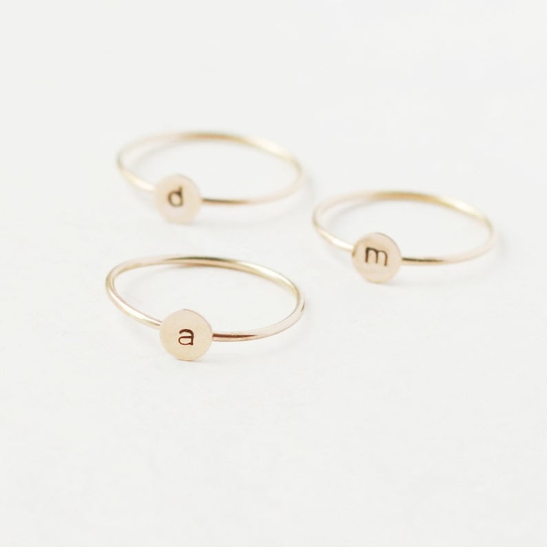 initial ring. gold monogram stacking ring. personalized initial jewelry. stamped letter ring. stackable gold filled ring. gift for her. 5 mm image 1