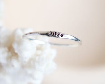 personalized graduation year ring. stackable class ring. letter ring. GOLD or ROSE gold filled. sterling SILVER. minimalist ring. 1.3mm