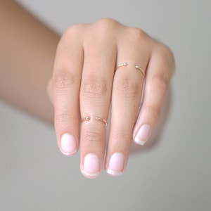 SOLID 14k GOLD Stackable Cuff Ring. ONE Dainty Ball Droplet Stacking Ring. Midi Knuckle Ring. Open Cuff Adjustable Arthritis Ring for Her.