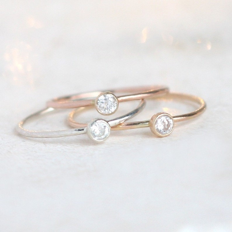 stacking ring set. TRIO of three mixed metal rings. gold, silver, rose gold rings. stackable birthstone rings. mothers rings. minimalist. image 1