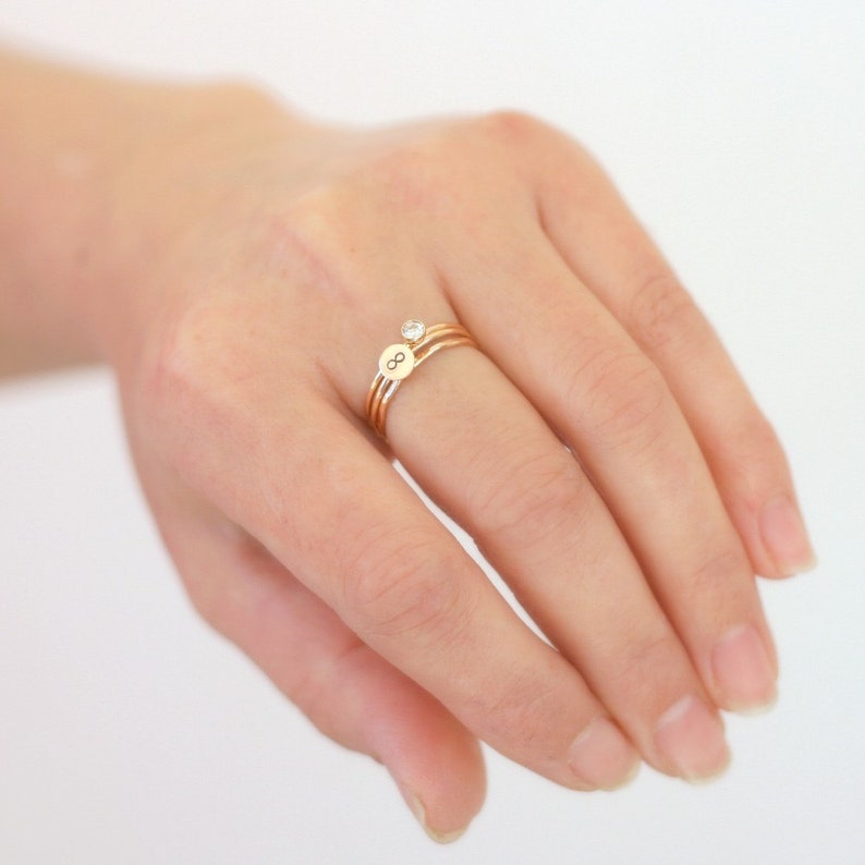 SOLID 14k Gold Stacking Ring SET. Initial Ring. Gold Cz - Etsy
