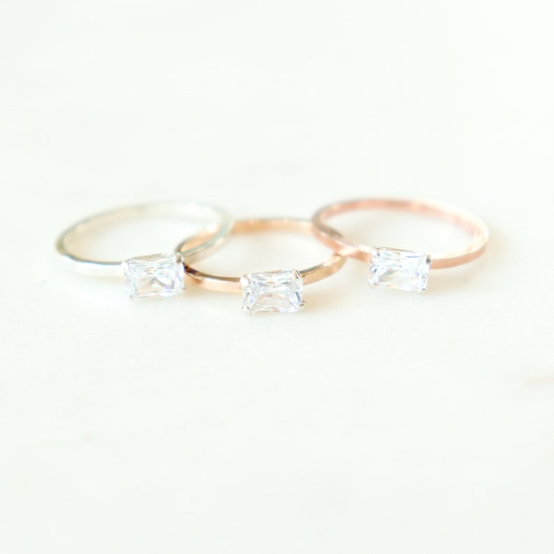 diamond engagement ring. cz stacking ring. ONE stackable wedding ring. sterling silver, yellow or rose gold fill. solid 14k gold. gemstone. image 5