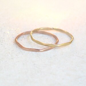 SOLID 14k gold or rose gold stacking ring. super skinny slim. hammered and shiny. ONE. classic gold stack ring. image 6