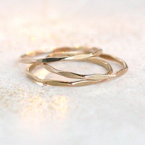 stacking rings. THREE gold filled, rose gold filled or sterling silver stackable rings. minimalist rings. hammered textured ring. stack ring Yellow Gold Filled