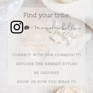 Social media invitation to connect with Meadowbelle on Instagram @meadowbelle. Explore new styles, find inspiration and share how you wear meadowbelle jewelry.