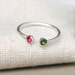 dual birthstone ring. two stone ring. gemstone couples ring. sterling silver. double birthstone ring. stacking ring.