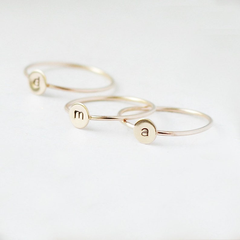 initial ring. gold monogram stacking ring. personalized initial jewelry. stamped letter ring. stackable gold filled ring. gift for her. 5 mm image 6