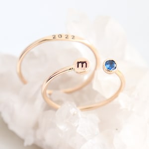 SOLID 14K GOLD Personalized Class of 2025 Graduation Ring. Custom Stackable Birthstone Name, Year, Initial Graduation Ring Set. Gif for Her.