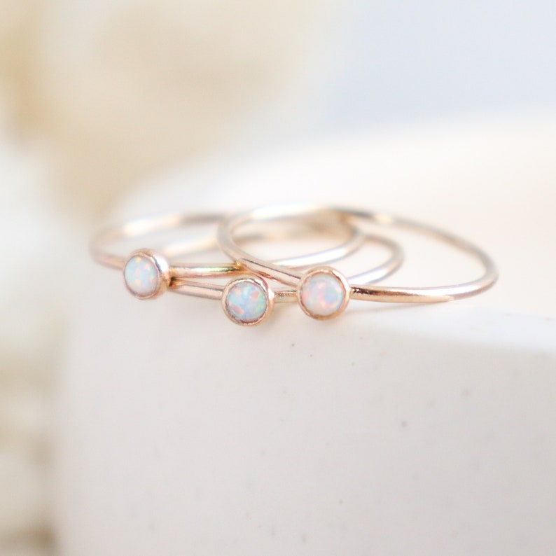 gold opal ring. birthstone ring. mothers ring. ONE dainty stackable ring. 14k gold filled. engagement ring. stacking ring. mothers day gift. image 10