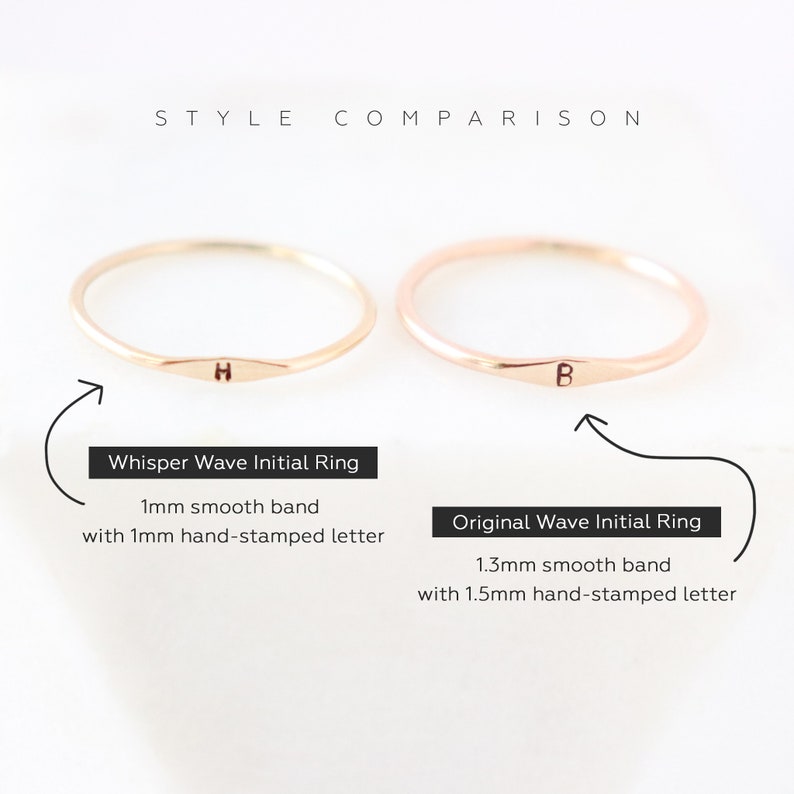 This graphic describes the difference between the two band size options. One band is slimmer at a 1 mm width and this particular item / product listing is slightly thicker at 1.3 mm.