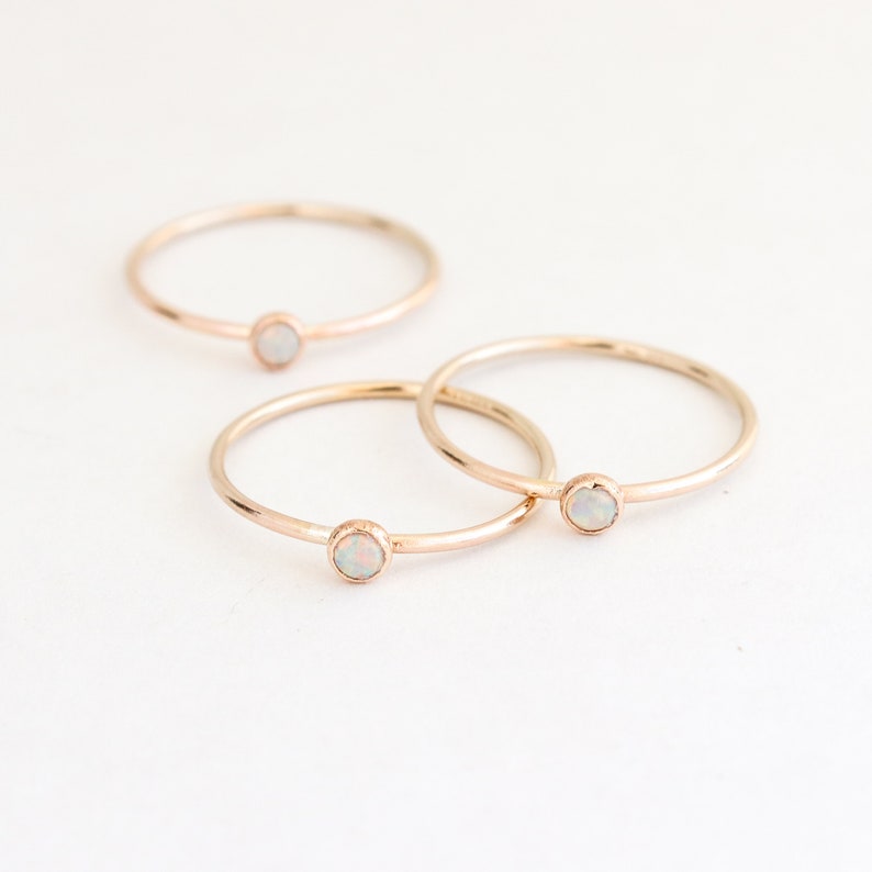 gold opal ring. birthstone ring. mothers ring. ONE dainty stackable ring. 14k gold filled. engagement ring. stacking ring. mothers day gift. image 7