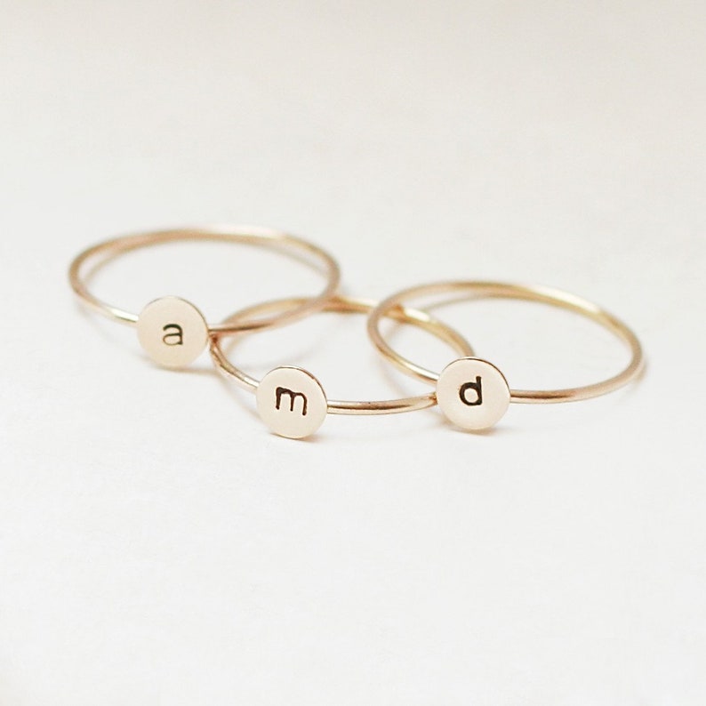 initial ring. gold monogram stacking ring. personalized initial jewelry. stamped letter ring. stackable gold filled ring. gift for her. 5 mm image 4