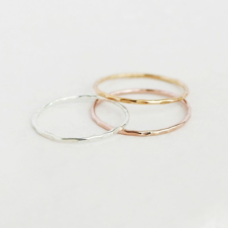 GOLD stacking ring. PEBBLED 14k gold filled band. ONE stackable gold ring band. wedding ring. minimalist stacking ring. gift for her. image 2