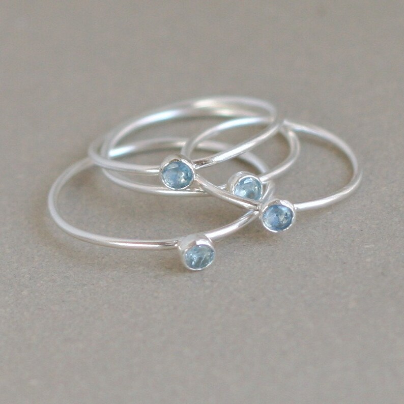 aquamarine ring. march birthstone ring. ONE stackable birthstone gemstone ring. sterling silver. mothers ring. stacking ring. silver ring. image 6