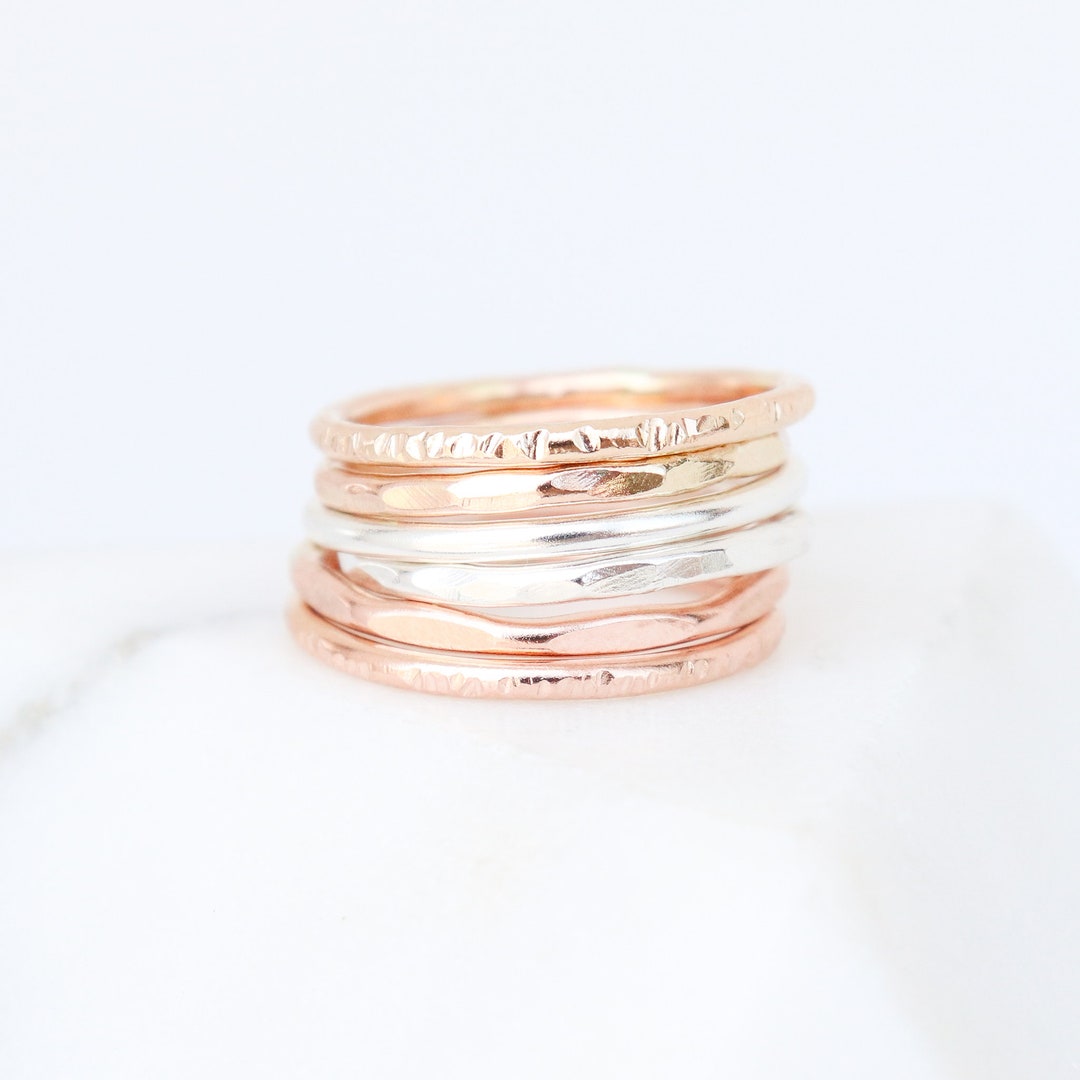 SIX Stacking Rings. Chunky GOLD & SILVER Textured Statement Rings ...