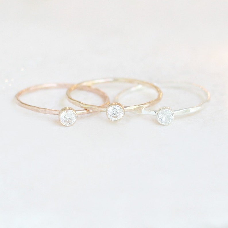 THREE birthstone stacking ring set gold filled rings PEBBLED sterling silver tiny gemstone rings rose stackable rings minimalist rings