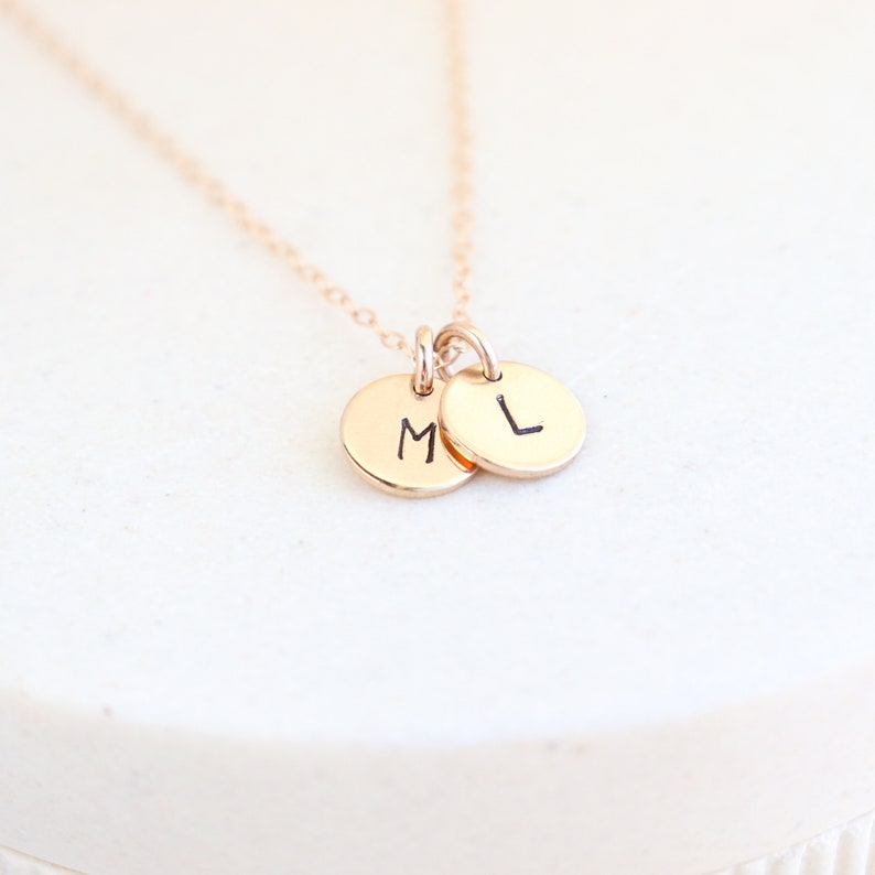 mother's initial necklace. personalized letter. best friends gold necklace. couples necklace. simple gold disc necklace. bridesmaid gift. image 8